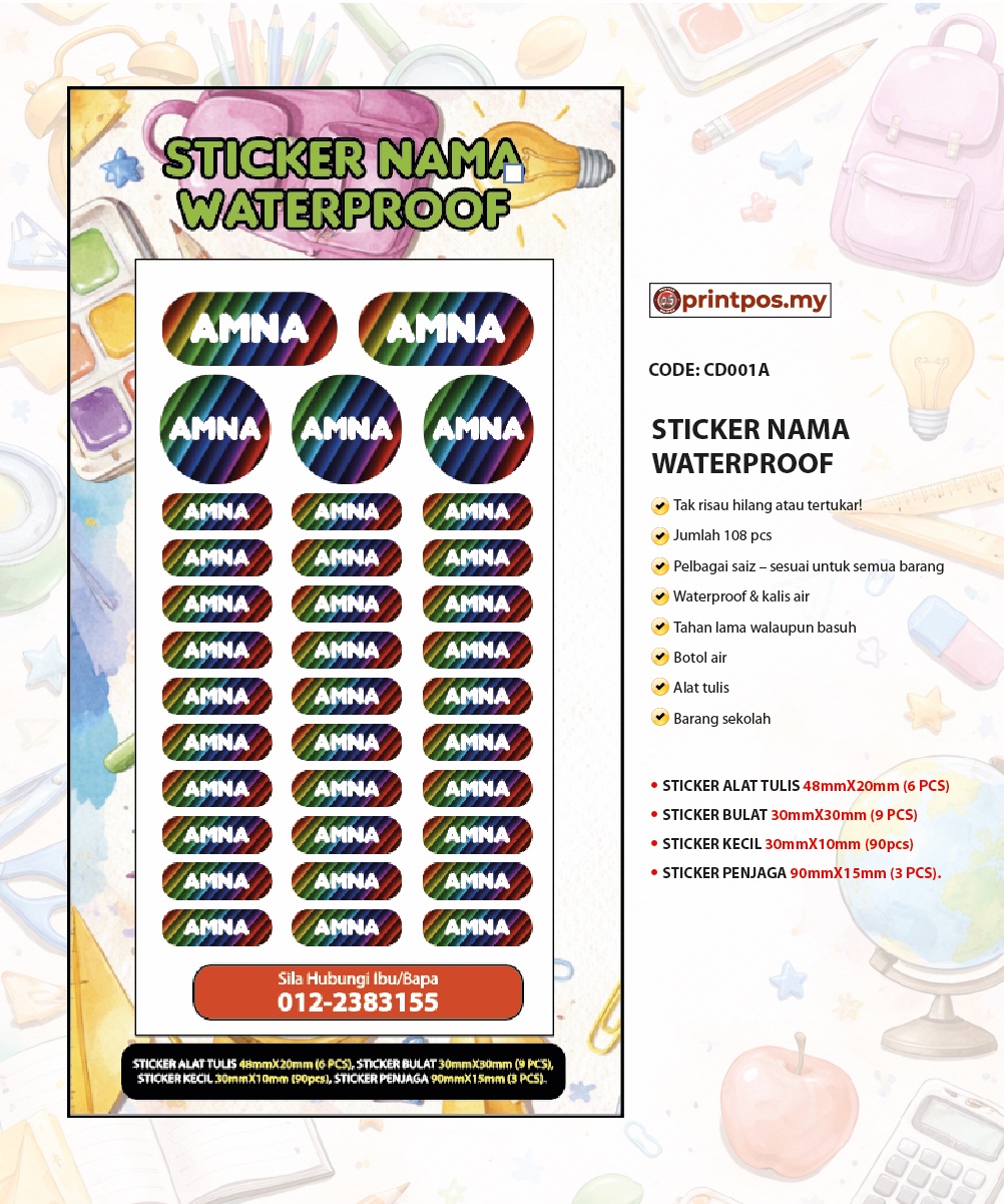 STICKER NAMA WATERPROOF - Image 3
